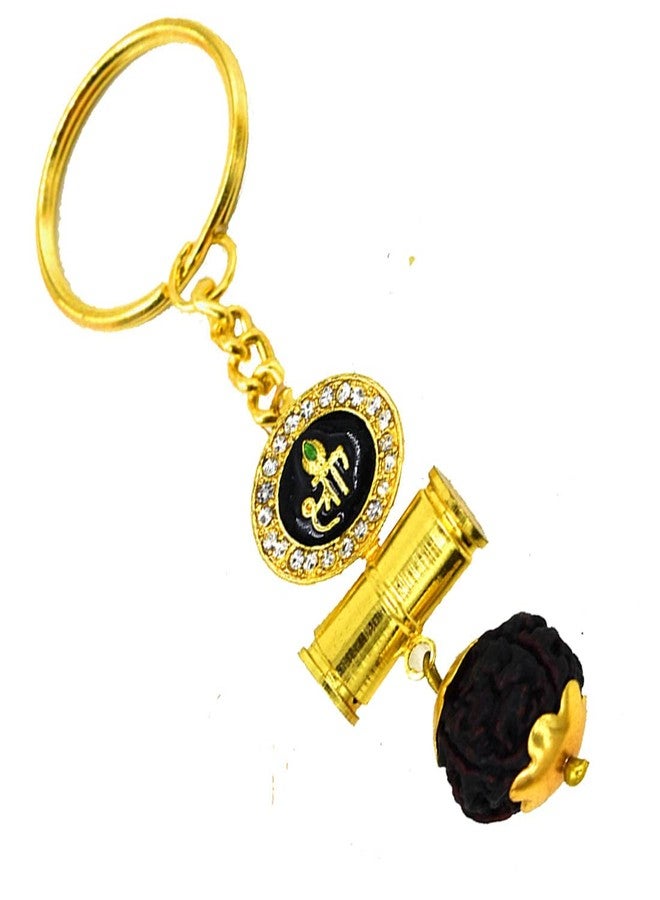 AFH Diamond Studded Shree Damaru Rudrkasha Religious Brass Decorative Key Chain for Men and Women - Image 3